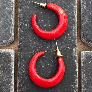 Red large loop earrings